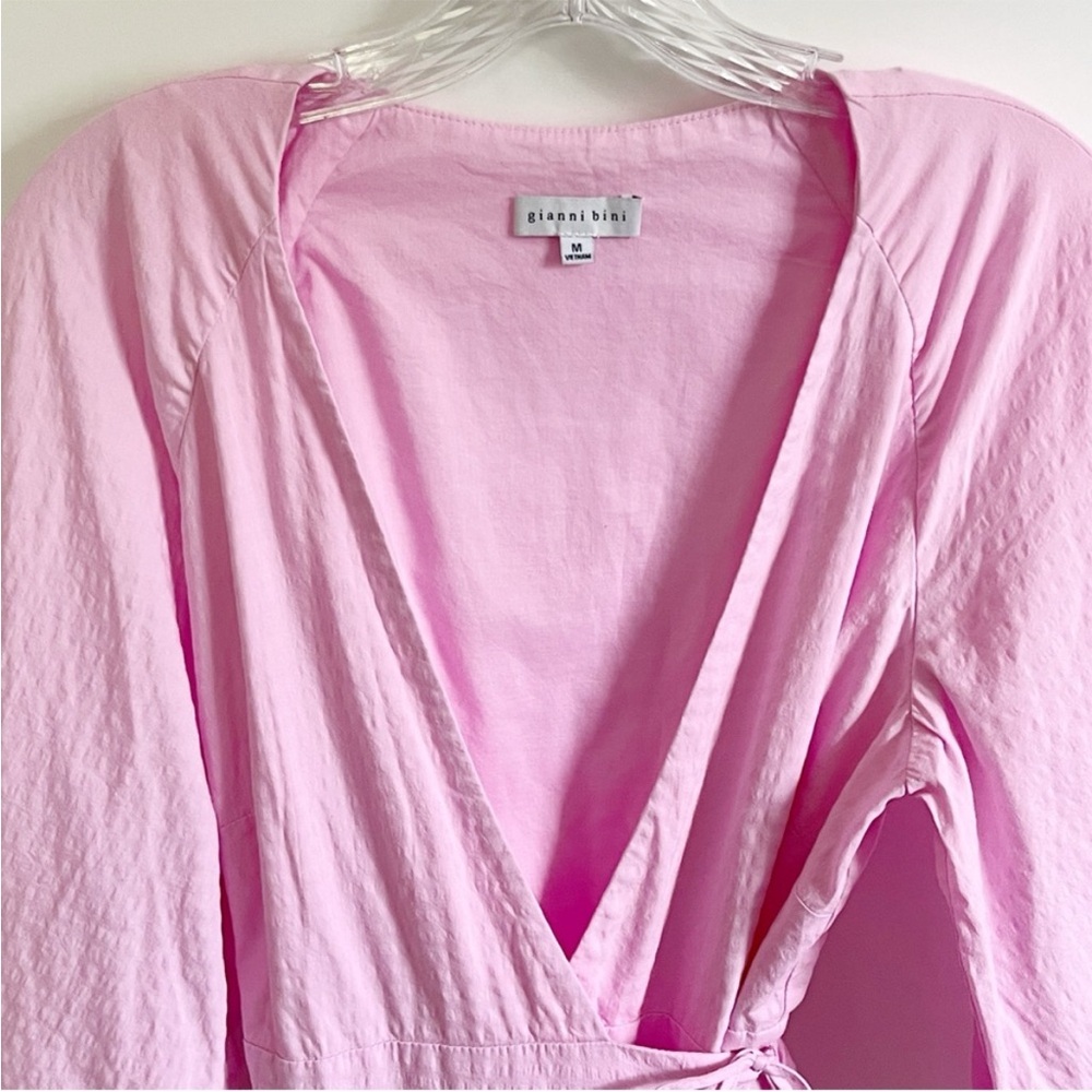 Gianni Bini Shelley dress pink v neck wrap long sleeve tiered tie - Picture 6 of 10
